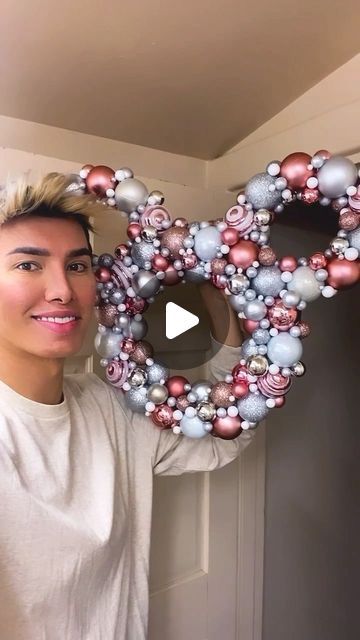 Lou Flores on Instagram: "Mickey DiY Wreath💕 
Tag ur friends & comment😊
.
.
.
#disney#wreath#decor#christmas#dollartree#pink#diy" Mickey Ornament Wreath, Disney Wreath Diy, Mickey Mouse Wreath Diy, Mickey Christmas Wreath, Mickey Diy, Lou Flores, Disney Christmas Crafts, Disney Xmas, Disney Wreath