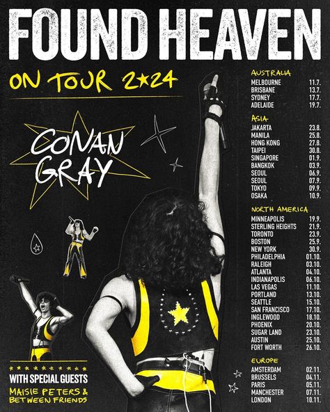 angelin ★ | ⭐️ found heaven on tour ⭐️ fhot starts in 2 days and i‘m soooo excited to see the setlist 🥹 aaaaand 119 days left until my show… | Instagram Found Heaven Setlist, Found Heaven On Tour, Tour Posters Design, Found Heaven Aesthetic, Conan Gray Found Heaven Tour, Found Heaven Tour, Found Heaven Conan Gray, Found Heaven, Conan Gray Tour