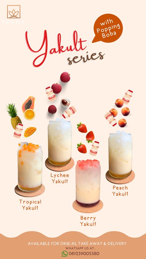 Yakult Drink Recipe, Menu Cafeteria, Yakult Drink, Korean Drinks, Korean Coffee, Cafe Menu Design, Iced Drinks Recipes, Drinks Recipe, Coffee Shop Menu