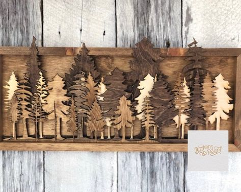 Farmhouse Large Wall Art Large Cottage Family Room Decor - Etsy 3d Forest, Boom Kunst, Tree Centerpiece, Art Shelf, Woodland Wall Art, Woodland Wall, Tree Centerpieces, Wood Art Projects, Fabric Wreath