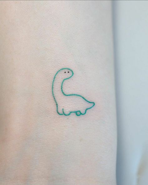 Dinasour Cute, Small Dino Tattoos, Minimal Tattoo Aesthetic, Dino Tattoo Cute, Tiny Dino Tattoo, Mini Dino Tattoo, Cute Dino Tattoo, Cute Dinosaur Tattoo, Small Dinosaur Tattoo