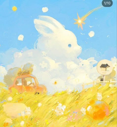 #art #artistsoninstagram #artwork #artist #digitalart #painting #paintingart #digitalartist Bunny Cloud, Kawaii Clouds, Kawaii Cloud, Food Illustration Art, Pixel Art Games, Ghost Town, A Bunny, Online Class, Fairy Art