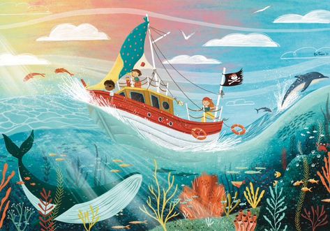 Life Is Art, Upcycle Vintage, Painting Sketchbook, Ocean Illustration, Boat Illustration, Sea Illustration, Ocean Kids, Picture Books Illustration, Book Illustration Art