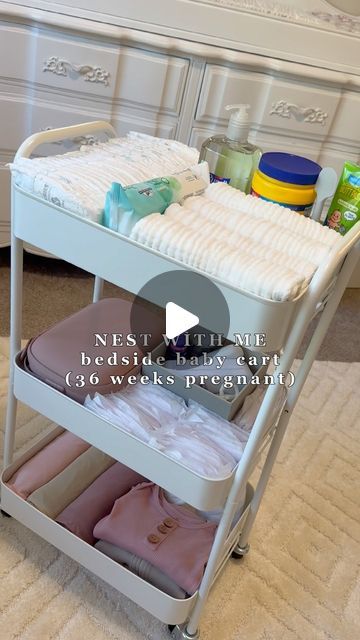 Rolling Cart Organization Baby, Baby Cart Organize, Baby Rolling Cart Organizer, Newborn Bedside Station, Bedside Cart For Baby, Bedside Baby Station, Sophia Watts, 36 Weeks Pregnant, Rolling Cart