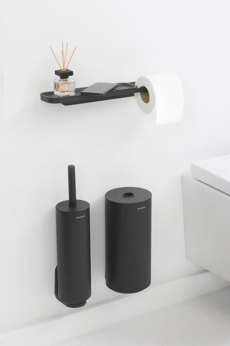 Toilet Roll Holder Diy, Toilet Roll Holder With Shelf, Toilet Roll Holder Shelf, Toilet Roll Holder Black, Small Downstairs Toilet, Wc Design, Toilet Shelves, Toilet Paper Roll Holder, Downstairs Toilet