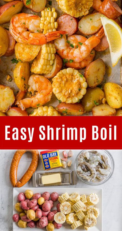 This sheet pan Shrimp Boil bursts with deliciously plump shrimp, juicy corn, perfectly cooked potatoes, and savory sausage without all the fuss. It’s the easiest shrimp boil you’ll ever make, and it’s so incredibly tasty! Shrimp Boil Recipes, Easy Shrimp Boil Recipe, Easy Shrimp Boil, Shrimp Sauteed, Sheet Pan Shrimp Boil, Pan Shrimp Boil, Best Salmon Recipes, Cajun Boil, Shrimp Casserole