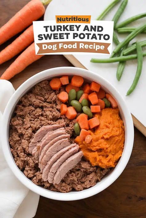 Homemade Turkey & Sweet Potato Dog Food Delight 1 Sweet Potato Dog Food Recipe, Turkey And Sweet Potato, Sweet Potato Dog, Turkey Sweet Potato, Sweet Potato Benefits, Pumpkin Stew, Benefits Of Potatoes, Dog Food Recipe, Cook Dog Food