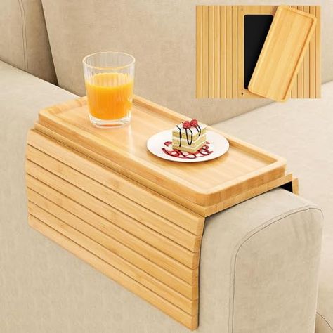 Bamboo Sofa Arm Tray Table - Couch Arm Tray with Extra Removable Tray, Anti-Slip Sofa Armrest Tray, Large Couch Cup Holder Tray for Phone, Cups, Remote, Flexible and Foldable Couch Cup Holder, Sofa Organizer, Couch Tray, Sofa Tray, Foldable Sofa, Sofa Arm Table, Couch Accessories, Sofa Armrest, Bamboo Sofa