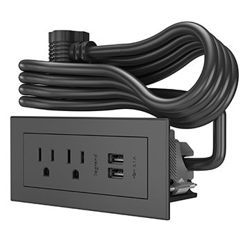 radiant® Furniture Power Center Basic Power Unit with 10' Cord | Legrand Cord Management Power Strip, Flat Plug Power Strip, Multiple Outlet Plug, Power & Electrical Supplies, Electrical Cord, Power Unit, Usb Type A, Black Furniture, Cable Management