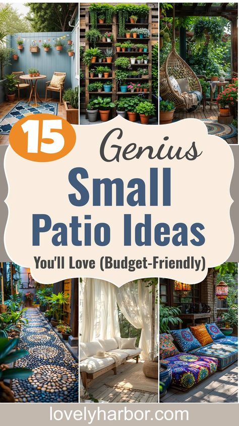 15 Budget-Friendly Small Patio Ideas You’ll Love 2 Low Cost Furniture Ideas, Low Budget Balcony Decor, Small Private Patio Ideas, Decorating Small Patio, Small Outdoor Patio Ideas Apartment Tiny Balcony Spaces, Townhouse Backyard Ideas Patios, Tiny Patio Ideas, Small Patio Ideas Townhouse, Small Patio Furniture Ideas