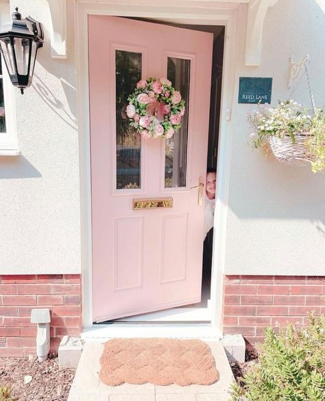 I've spent £25k transforming my boring beige home into a pink paradise - I've always been obsessed with the colour | The Sun Pink House Exterior, White Front Door, Pink Front Door, Beige Home, White Exterior Houses, Cheap Candles, Rose Gold Accessories, Pink Paradise, Bury St Edmunds