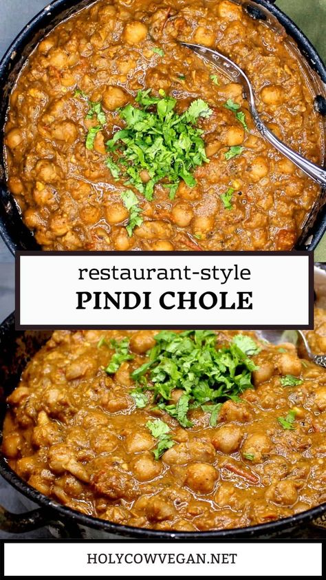 Pindi chole or Amritsari chole is a flavorful variation of the Indian restaurant favorite, chana masala. Chickpeas are cooked with tea leaves and whole spices, then simmered in a tomato onion sauce flavored with mango powder and ground pomegranate seeds. Pindi Chana Recipe, Masala Chickpeas, Protein Entrees, Chana Recipe, Mango Powder, Indian Vegan, Indian Meal, Whole Spices, Masala Spice