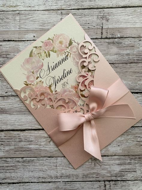 Debut Invitation, Quince Invitations, Wedding Wall Art, Unique Wedding Cards, Personalised Gifts Diy, Creative Wedding Invitations, Wedding Design Decoration, 카드 디자인, Quinceanera Invitations