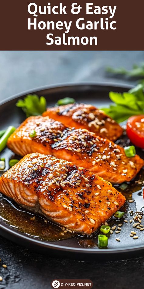 Make this quick and easy honey garlic salmon in just 15 minutes! Tender fillets with a sweet and savory glaze, perfect for weeknights. Honey Glaze For Salmon, Baked Glazed Salmon, Honey Garlic Salmon Oven, Salmon Recipes With Honey, Salmon Glaze Recipes Easy, Glazes For Salmon, Skinless Salmon Recipes, Honey Glazed Salmon Recipes, Honey Glaze Salmon