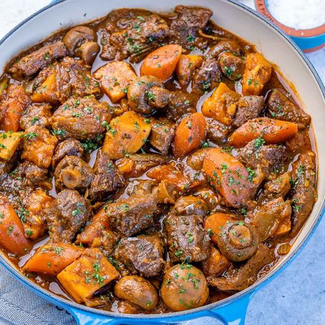 Hearty Beef + Sweet Potato Stew | Clean Food Crush Beef Sweet Potato Stew, Beef And Sweet Potato Stew, Beef Chuck Stew, Sweet Potato Beef Stew, Gf Soups, Sweet Potato Stew, Gf Meals, 2023 Food, Clean Dinners