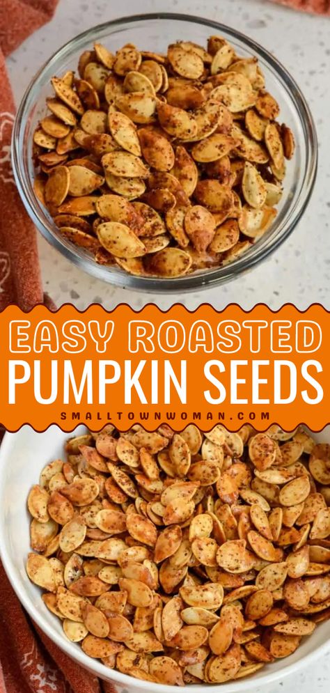 Learn how to cook pumpkin seeds! They're a perfect afternoon snack idea. Thanks to some tips, these oven roasted pumpkin seeds are the BEST. Whether sweet, savory, or spicy, this easy fall recipe is so tasty! Pumpkin Seeds Salted, Pumpkin Seed Roasting Recipe, Best Roasted Pumpkin Seeds Recipe, Seasoned Pumpkin Seeds Recipes, Oven Baked Pumpkin Seeds, Oven Roasted Pumpkin Seeds Recipe, Salty Pumpkin Seed Recipes, Pumpkin Seeds Recipe Worcestershire, Diy Pumpkin Seeds Recipes