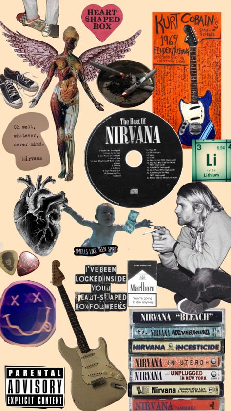 #nirvana #grunge #kurtcobain #rock Nirvana Receipt, Nirvana Stickers Printable, Nirvana Moodboard, Nirvana Phone Case, Alice In Chains Albums, Grunge Scrapbook, Nirvana Design, Nirvana Wallpaper, Nirvana Nevermind