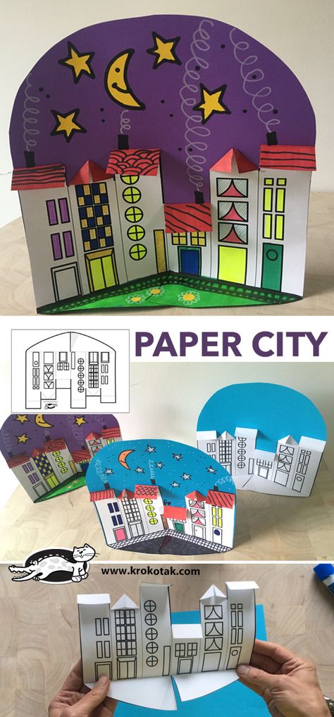 PAPER CITY Diy With Kids, Diy – Velikonoce, Paper City, Elementary Art Projects, Art Lesson Plans, Paper Crafts For Kids, Childrens Crafts, Paper Toys, Craft Activities For Kids