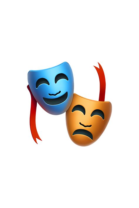 The emoji 🎭 depicts a theatrical mask commonly used in performing arts. The mask is made of white porcelain and has two distinct halves, one representing a smiling face and the other a frowning face. The mask is surrounded by a black border and is often used to symbolize theater, drama, acting, or performing arts in general. Drama Symbol Masks, Acting Pictures, Drama Symbol, Acting Symbol, Acting Drawing, Theater Symbol, Face Mask Selfie, Comedy Face, Drama Faces