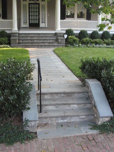 Stone Walkways, Stairs & Steps in MD, VA & WV - Poole's Stone & Garden Limestone Steps Front Doors, Cobblestone Stairs, Front Porch Stone, Porch Gate, Stone Walkways, Paver Steps, Stone Porches, Front Porch Steps, Front Door Steps