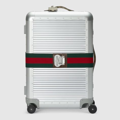 Gucci Porter medium trolley with luggage strap in silver aluminum | GUCCI® UK Luggage Strap, Travel Bags For Women, Travel Lifestyle, Travel Bags, Porter, Gift Wrapping, Gucci, Free Shipping, Silver