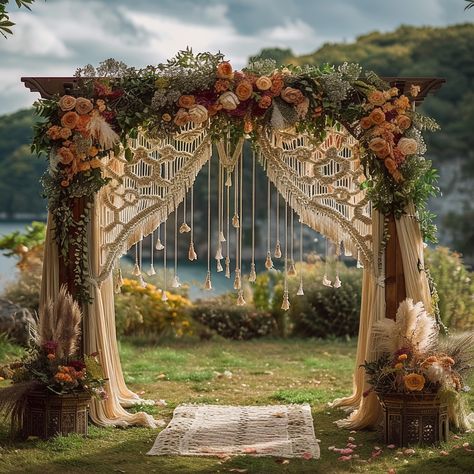 Boho Wedding Backdrops: Dreamcatchers, Florals, & Macrame Magic Enchanted Boho Wedding, Fairy Wedding Arch, Boho Hippy Wedding, Boho Theme Wedding Receptions, Boho Wedding Venue Decor, Ethereal Wedding Arch, Farm Boho Wedding, Cottage Core Wedding Venue Aesthetic, Wedding Arch Unique