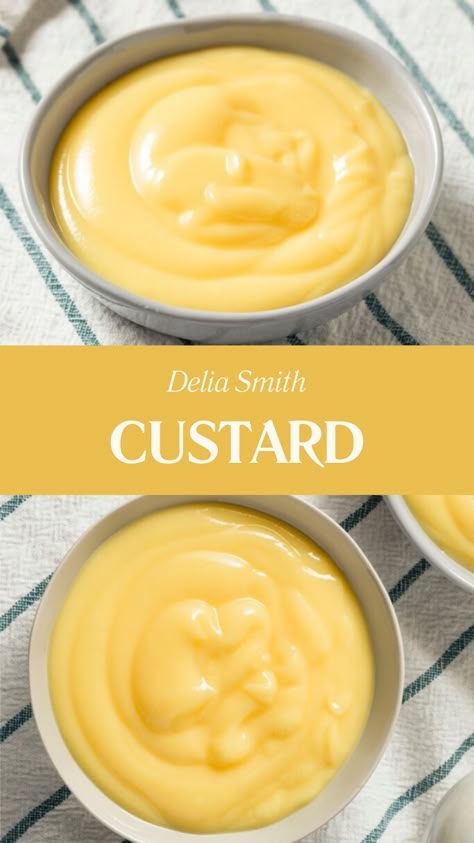 Delia Smith Custard Delia Smith Recipes, Egg Yolk Custard, Egg Custard Recipe, Egg Yolk Custard Recipe, English Custard Recipe, Custard Recipe, Pancake Fillings, Baked Egg Custard, Vanilla Custard Recipe