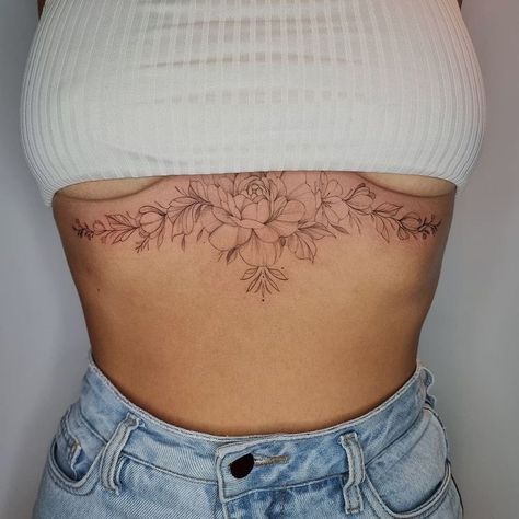 Underboob Tattoo Designs, Stomach Tattoos Women, Tattoos To Cover Scars, Chest Tattoos For Women, Spine Tattoos For Women, Dope Tattoos For Women, Elegant Tattoos, Art Tattoos, Feminine Tattoos