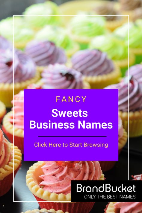 Are you looking for a sweet name for your dessert business? We have plenty of options to pick from! Choose a premium brandable name here! Dessert Business Names, Dessert Business Name Ideas, Dessert Business Name Ideas catchy, catchy startup name, clever startup name, brand name generator, best business investment, need a cool name Dessert Business Name Ideas, Sweets Business Name Ideas, Dessert Names Ideas, Cookies Brand Name Ideas, Sweet Shop Names Ideas, Dessert Shop Names Ideas, Dessert Business Names, Bakery Startup, Business Name Ideas Catchy