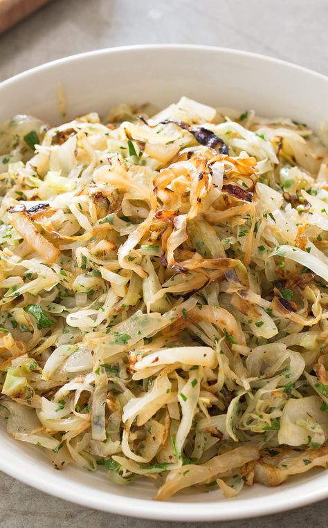 Sautéed Cabbage with Fennel and Garlic: Cabbage may not be the trendiest of vegetables, but it’s inexpensive, long-lasting, and very flavorful when you cook it the right way. We make ours with fennel, garlic, and a bit of Parmesan cheese, and sauté it for some sweet caramelization. Sautéed Cabbage, Fennel Recipes, Sauteed Cabbage, Cooked Cabbage, America's Test Kitchen Recipes, Vegetarian Cabbage, Cooks Illustrated, America's Test Kitchen, Cabbage Recipes