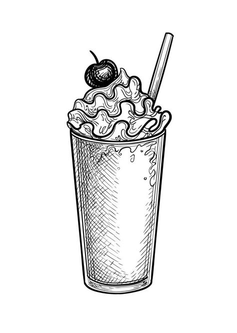 Milkshake in paper or plastic cup with lid and straw. Ink sketch isolated on white background. Hand drawn vector illustration. Retro style. Sketch Ink, Cup With Lid And Straw, Sketch Paper, Hand Drawn Vector Illustrations, Cup With Lid, Hand Drawn Vector, Mini Drawings, Ink Sketch, Plastic Cup