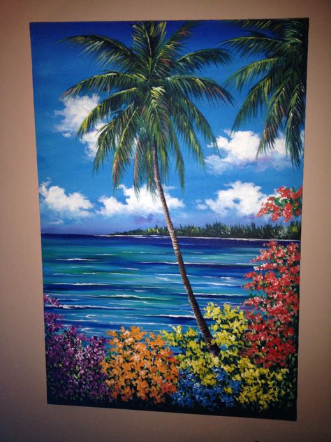 Bahamas Painting, Beginner Painting On Canvas, Island Painting, Interior Design Secrets, Simple Painting Ideas, Amazing Interior Design, Beach Scene Painting, Easy Landscape Paintings, Beach Art Painting