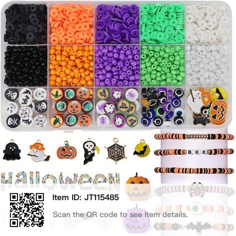 Halloween Jewelry Diy, Diy Bracelet Making, Polymer Clay Beads Diy, Halloween Polymer Clay, Halloween Beaded Jewelry, Halloween Craft Kits, Beads Halloween, Diy Bracelets How To Make, Uhyggelig Halloween