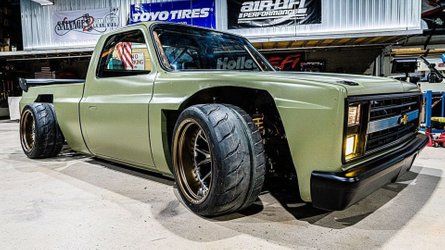 An all-wheel-drive Chevy truck with 4,000 pound-feet of torque never sounded so quiet. Chevy Trucks Lifted, 1985 Chevy C10, Square Body Chevy, Drift Truck, Vintage Chevy Trucks, Customised Trucks, Nissan Trucks, Lowered Trucks, C10 Chevy Truck