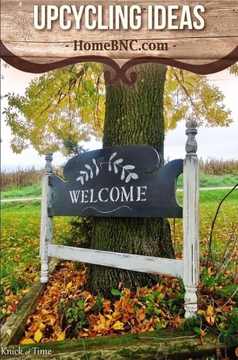 Repurposed Headboard, Farm Entrance, Old Headboard, Driveway Entrance, Farm Signs, Trash To Treasure, Redo Furniture, Repurposed Furniture, Outdoor Projects