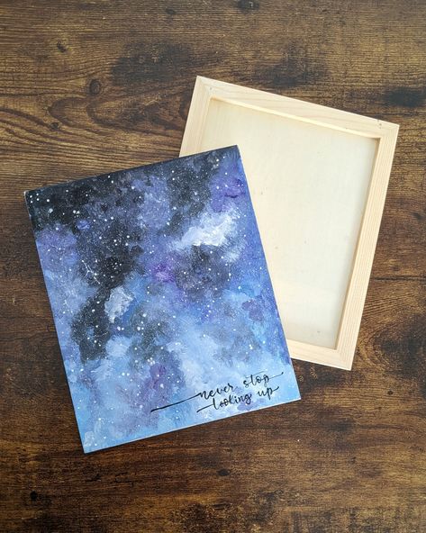 Galaxy Sky Painting, Painted Galaxy, Galaxy Sky, Celestial Magic, Wooden Canvas, Unique Housewarming Gifts, Origami Crafts Diy, Sky Painting, Home Quotes And Sayings