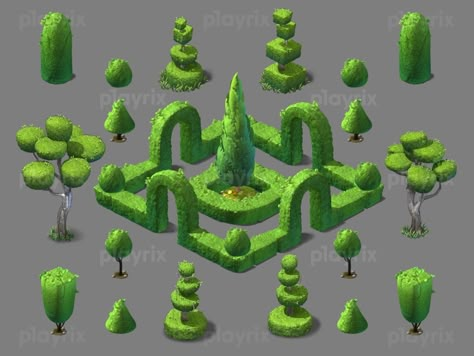 Gardenscapes decor by Playrix on Dribbble Vila Medieval, Casual Art, Isometric Art, Game Props, Pixel Art Design, Game Concept Art, Casual Game, Fantasy Map, Game Concept