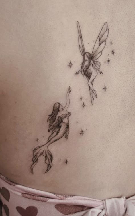 Whimsical Tattoos, Fairy Tattoo Designs, Small Pretty Tattoos, Mermaid Tattoo, Mermaid Tattoos, Śliczne Tatuaże, Fairy Tattoo, Matching Tattoo, Discreet Tattoos