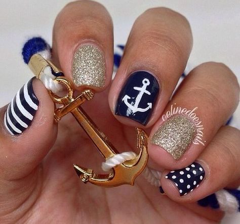 Anchor Nail Designs, Anchor Nail Art, Nautical Nail Designs, Anchor Nails, Nautical Nails, Cruise Nails, Cute Nail Art, Beach Nails, Nail Art Summer