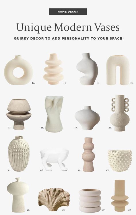 Shopping guide of unique modern vases for your home decor. Vase Deco, Modern Vases, Unique Home Accessories, Unique Vases, Modern Vase, Home Decor Vases, Decoration Inspiration, Ceramic Decor, Bold Color