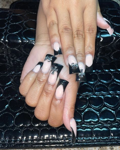 Black Med French Duck #nails #columbusnails Black French Tip Duck Nails, French Duck Nails, Black Duck Nails, Duck Nail, Nail Business, Black French Tips, Duck Nails, French Nails, Nail Ideas