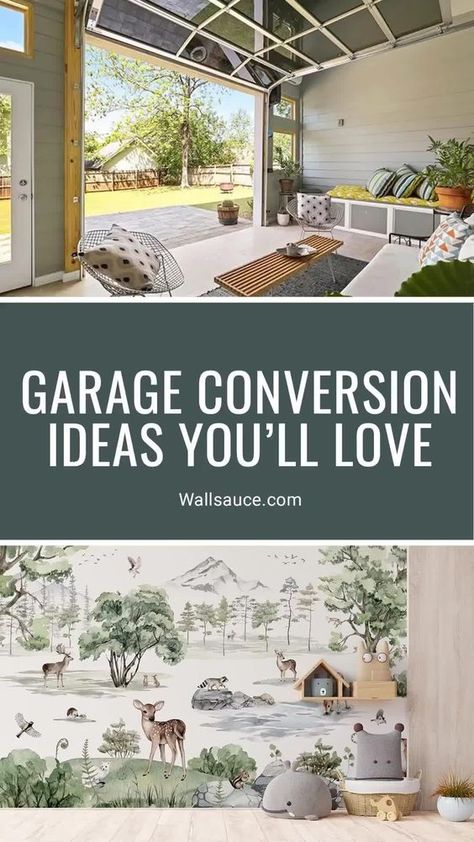 It's time to make a start on your garage transformation with these 7 garage conversion ideas. In this article, discover how to make the perfect converted garage gym, a sleek garage office or even a kids bedroom. There are so many ways to make the most of your unused garage space. And they aren't just for storing clutter! How will you transform your garage and which of these is your favourite idea? Garage Guest House Conversion, Garage Terrace Ideas, Garage Conversion To Game Room, Flat Roof Garage Conversion Ideas, Garage Loft Conversion, Livable Garage Ideas, Garage Enclosure Ideas, Multi Purpose Garage Ideas, Garage Multipurpose Spaces