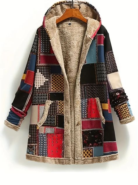 #fashion #clothing #dress #outwear #women #beauty #jacket Long Fleece Coat, Boho Coat, Patchwork Coat, Stil Boho, Cardigan Casual, Winter Pullover, Winter Outerwear, Patchwork Print, Vintage Patchwork