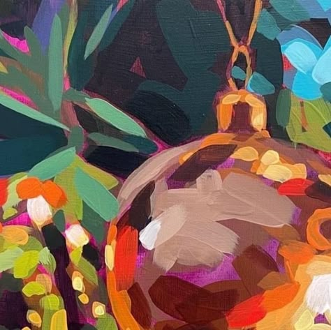 Ali Kay Studio on Instagram: "Even when painting loosely, you can still play with accurate light and reflections.⁣ This ornament piece is a great example - can't you just feel the warmth?" Paintings Of Christmas Lights, Ali Kay Art Paint Along, Abstract Painted Christmas Ornaments, Impressionism Art Christmas, Abstract Poinsettia Painting, Ali Kay, Gouache Art, Paint And Sip, Holiday Shopping