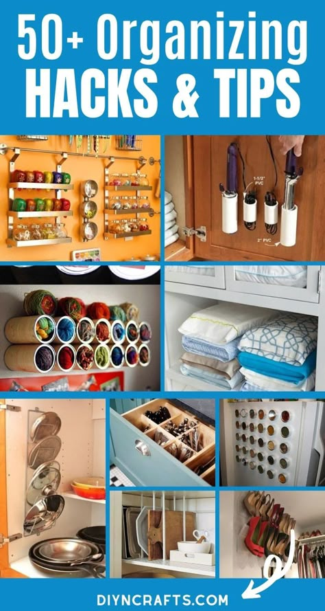 Check out this huge list of home organizing ideas and DIY projects! Tons of creative ideas all in one place help you make the most of your space! Tons of refrigerator storage, closet storage, bathroom storage, and easy home organization ideas for small space organization! #Organize #Organization #DIYProjects #HomeOrganization #Declutter Storage Ideas Organizing, Organization Hacks Diy, Easy Home Organization, Storage Hacks Diy, Diy Storage Ideas, House Organization, Small Space Organization, Small Space Storage, Home Organization Ideas