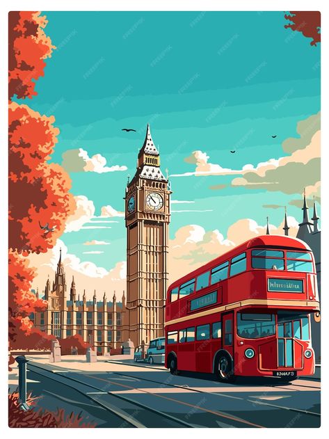 Big Ben London Vintage Travel Poster Souvenir Postcard Portrait Painting WPA Illustration | Premium AI-generated vector London Vector, London Painting, London Vintage, Big Ben London, Free Business Card Mockup, Vintage Travel Poster, Vintage London, Business Card Maker, Flyer Maker