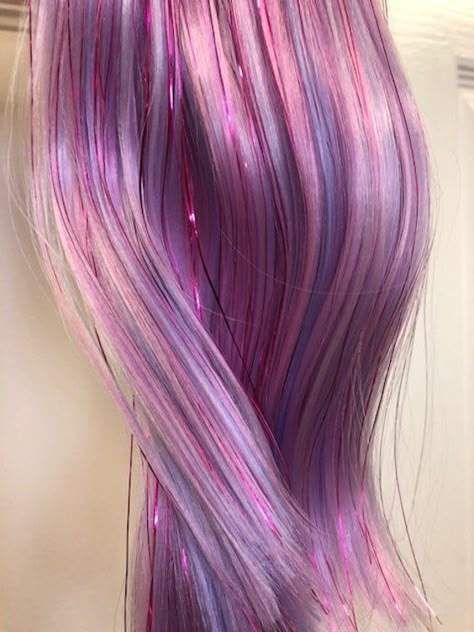 Hair With Tinsel, Hair Staly, Pink And Purple Hair, Korean Hair Color, Hair Color Unique, Hair Tinsel, Fairy Hair, Coloured Hair, Dyed Hair Inspiration