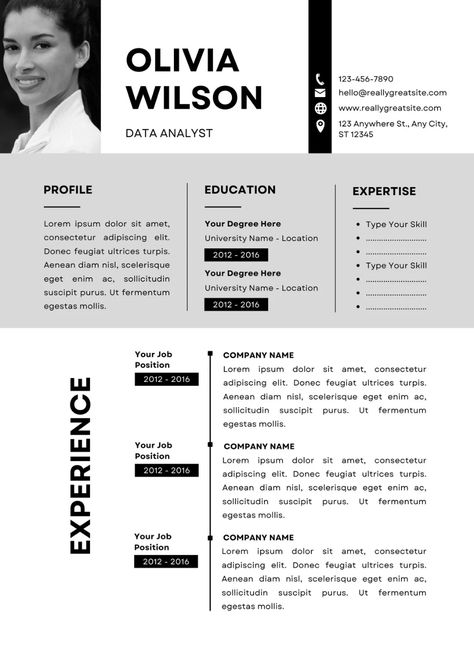 Data Analyst Cv, Professional Resume Template, Portfolio Inspiration, Data Analyst, Resume Template Professional, Cv Template, Professional Resume, Gsm Paper, Resume Template