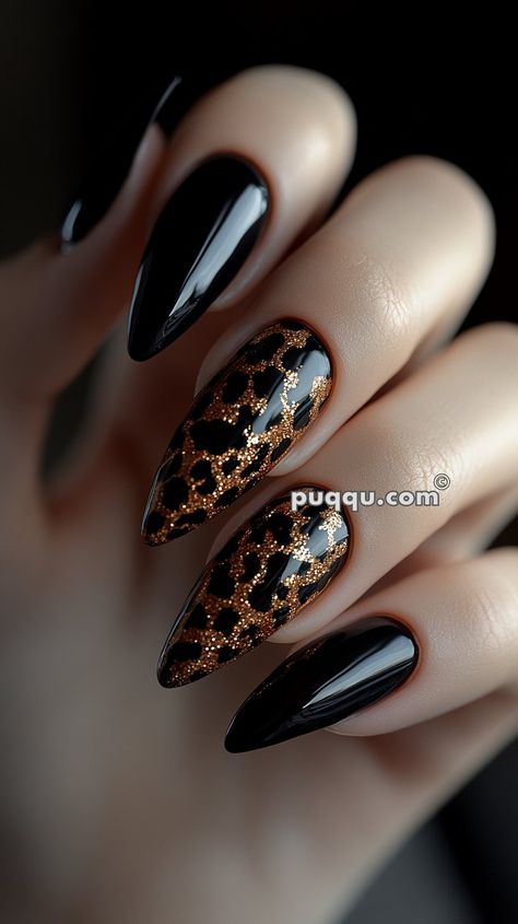 Animal Print Nails Fall, Black Leopard Print Nails, Black Leopard Nails, Spain Nails, Gold Leopard Nails, Leopard Nail Designs, Cheetah Nail Designs, Cheetah Nails, Leopard Print Nails