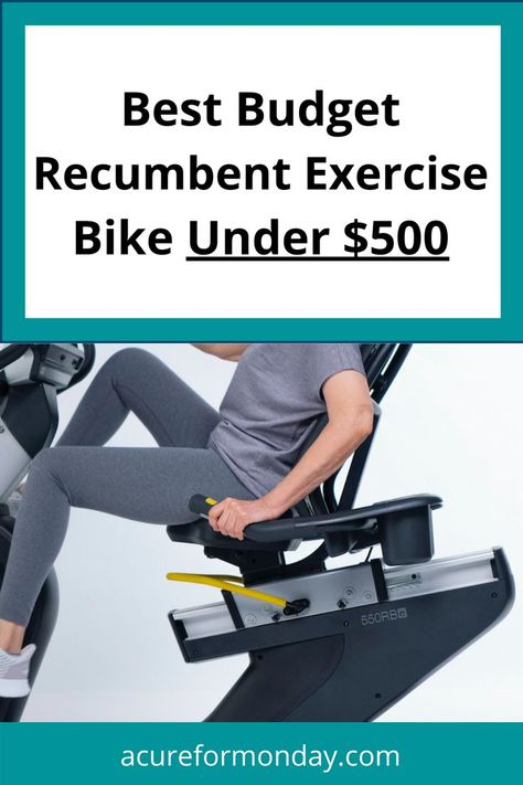 A person on a recumbent exercise bike with text saying Best Budget Recumbent Exercise Bike Under $500 Wellness Topics, Recumbent Exercise Bike, Wellness Content, Recumbent Bike Workout, Recumbent Bike, Fitness And Exercise, Exercise Bike, Exercise Tips, Best Health